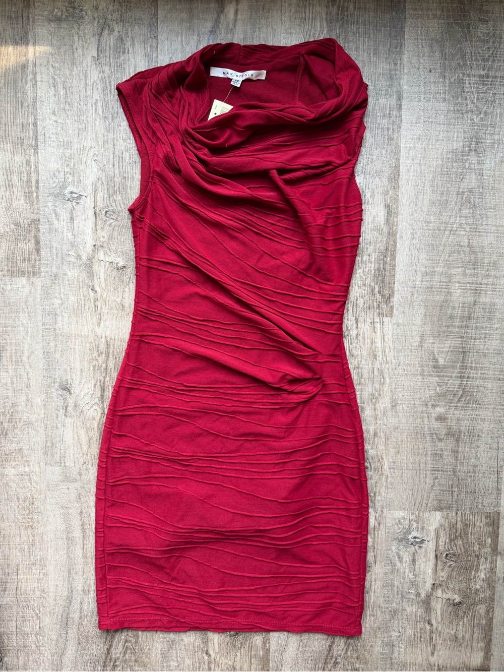 Max Studio Red Draped Ruched Mini Dress